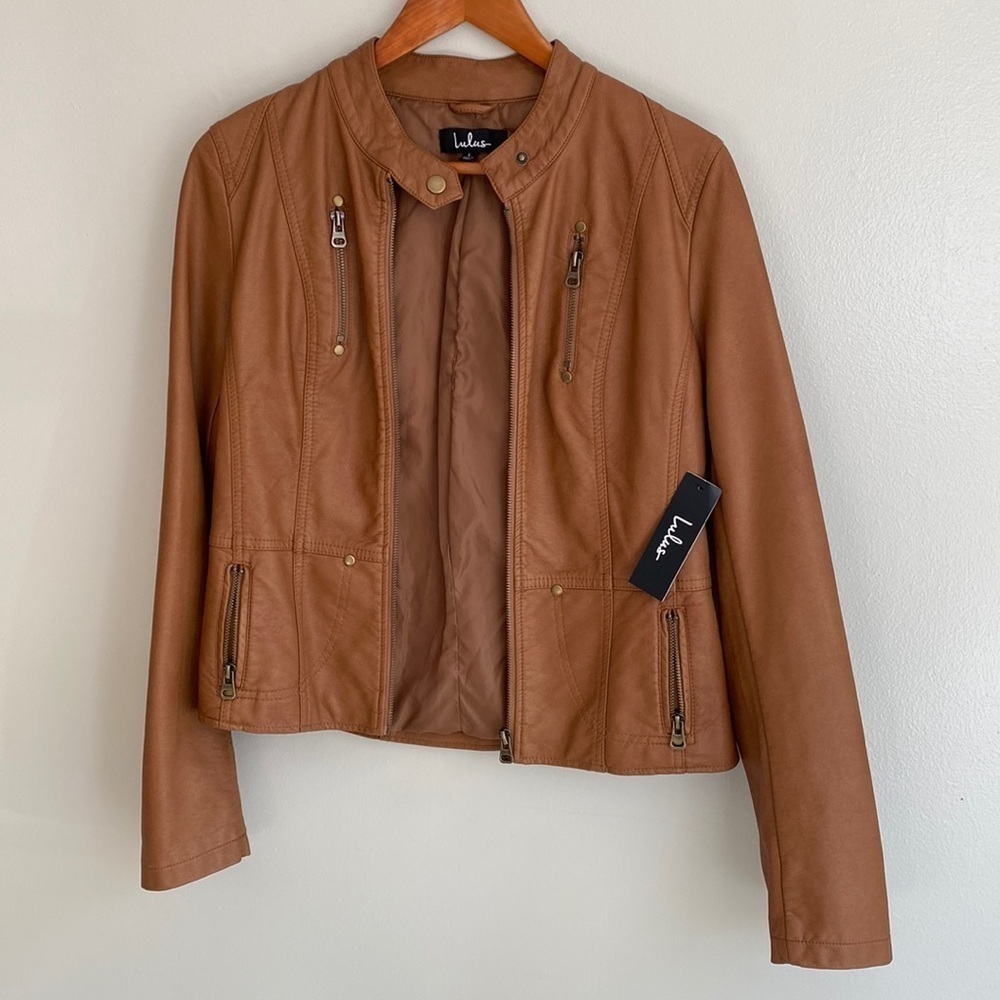 Lulus Woman’s Vegan Leather Jacket Large Tan New with tags